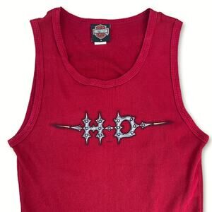 Y2K Harley Davidson Red Tank Top Austin Texas | Size Large